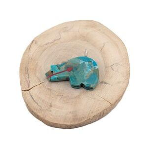 Native American Pendant Turquoise Hand Carved Medicine Bear‎ Navajo Jewelry **